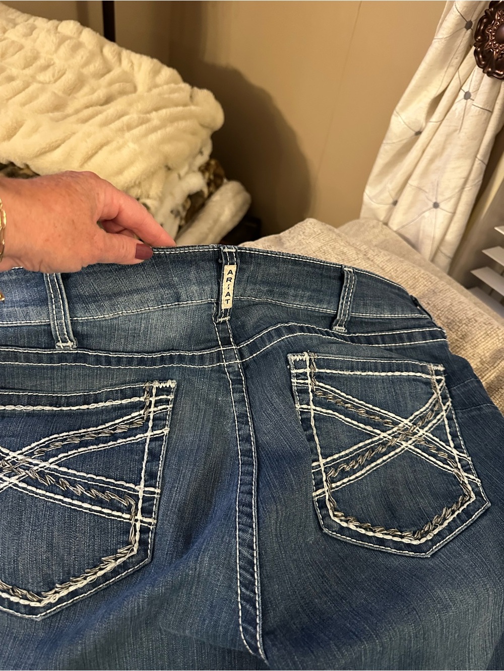 Ariat Dark Blue Bootcut Jeans with Contrast Stitching - Picture 3 of 5